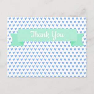 Cute Blue Hearts Pattern   Baby Shower Thank You Postcard
