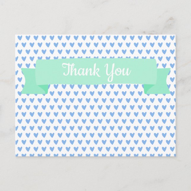 Cute Blue Hearts Pattern | Baby Shower Thank You Postcard (Front)
