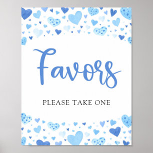 Cute Blue Hearts Valentine Baby Shower Favours Sig Poster