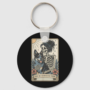Cute Blue Heeler Dog Mum Tarot Card Skeleton Mama Key Ring