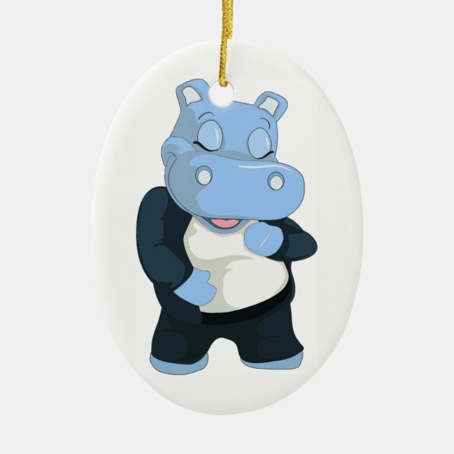 CUTE BLUE HIPPO CERAMIC TREE DECORATION (Front)