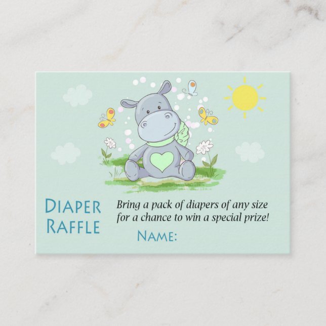 Cute Blue Hippo Diaper Raffle Tickets (Front)