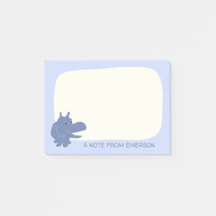 Cute Blue Hippo Hippopotamus Personalised Post-it Notes
