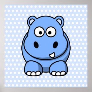 Cute Blue Hippo Poster