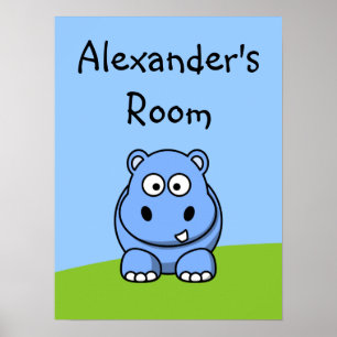 Cute Blue Hippo Poster