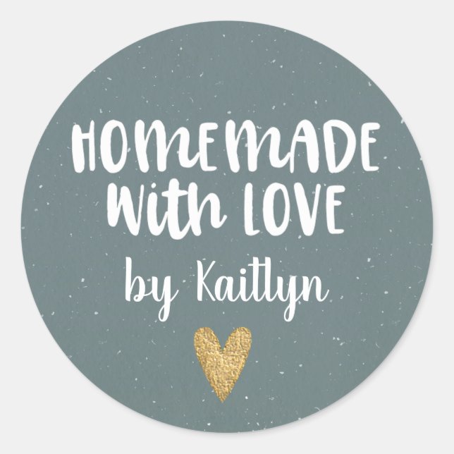 Cute Blue Homemade With Love Classic Round Sticker (Front)