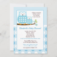 Cute Blue Hoot Owls 5x7 Baby Shower Dot Invite