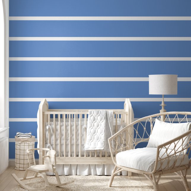 Cute Blue Horizontal Striped Pattern Wallpaper (Kids)