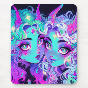Cute Blue Horned Alien Twins Anime Girls Mouse Mat