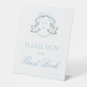Cute blue horse baby boy shower guest book sign