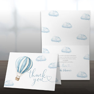 Cute Blue Hot Air Balloon Baby Shower Thank You Card