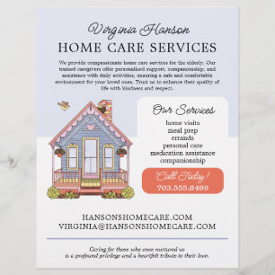 Cute Blue House Caregiver Caretaker Services Flyer