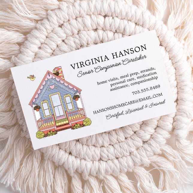 Cute Blue House Caregiver Services Business Card (Cute House Caregiver Business Card)