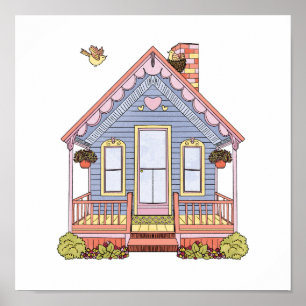 Cute Blue House Poster