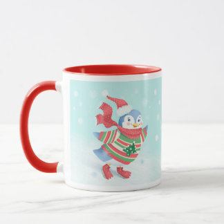 Cute Blue Ice Skating Penguin  Mug