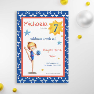 Cute blue illustrated rhythmic gymnastics girl invitation