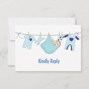 Cute Blue Illustration Baby Shower RSVP Card