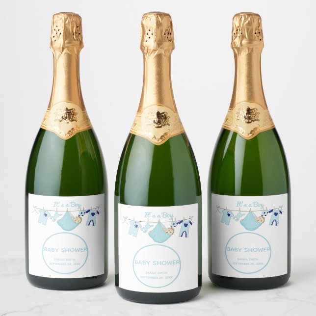 Cute Blue It’s a Boy Baby Shower Sparkling Wine La Sparkling Wine Label (Bottles)