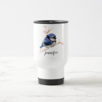 Cute Blue Jay Bird Personalised Travel Mug