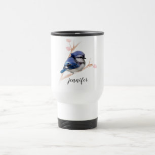 Cute Blue Jay Bird Personalised Travel Mug