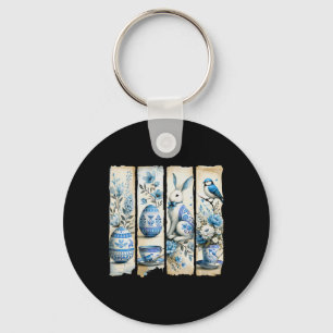Cute Blue Jay Easter Bunny Eggs Flowers Ripped Pag Key Ring