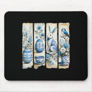 Cute Blue Jay Easter Bunny Eggs Flowers Ripped Pag Mouse Mat