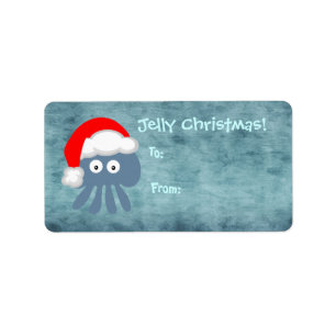 Cute Blue Jelly Christmas Jellyfish Santa Label