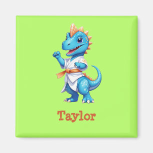 Cute blue karate dinosaur magnet