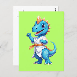 Cute blue karate dinosaur postcard