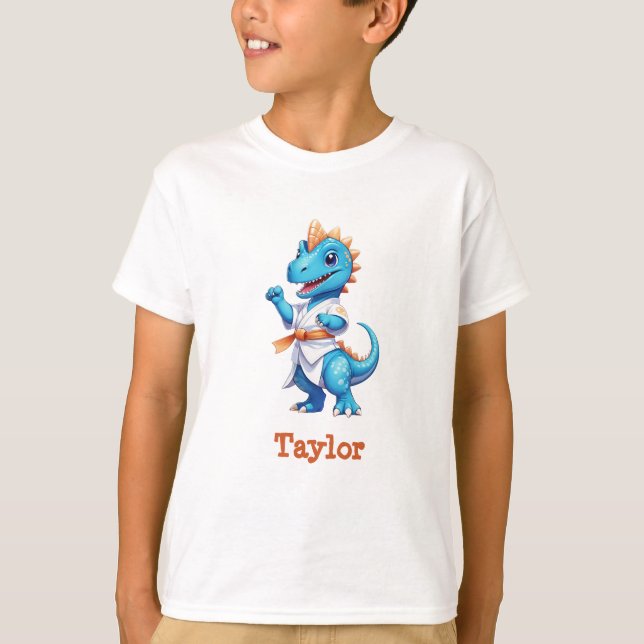 Cute blue karate dinosaur T-Shirt (Front)