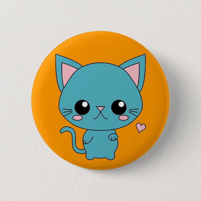 Cute Blue Kawaii Cat 6 Cm Round Badge (Front)