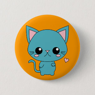 Cute Blue Kawaii Cat 6 Cm Round Badge