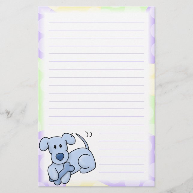 Cute Blue Kawaii Dog Stationery (Lined) (Front)