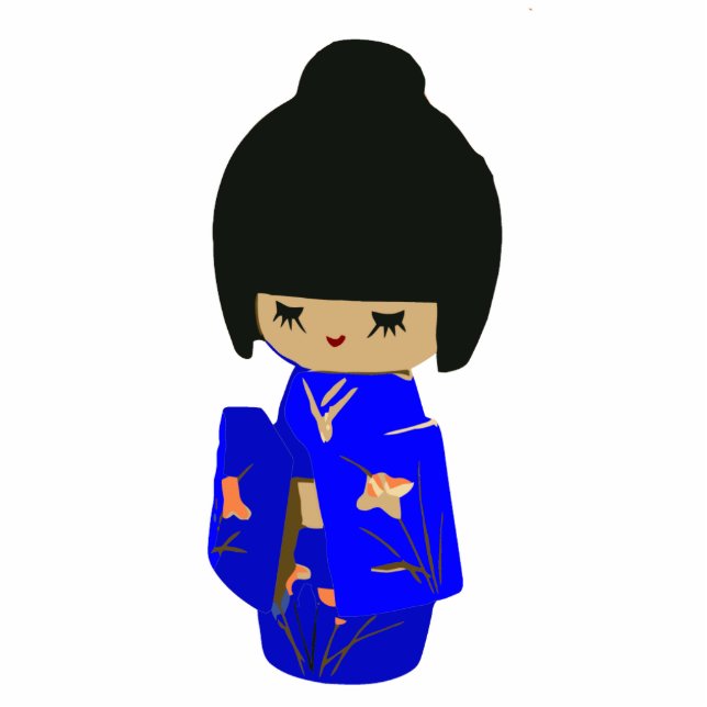 Cute Blue Kawaii Kokeshi Doll Photo sculpture (Front)
