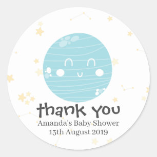 Cute Blue Kawaii Planet Baby Shower Classic Round Sticker