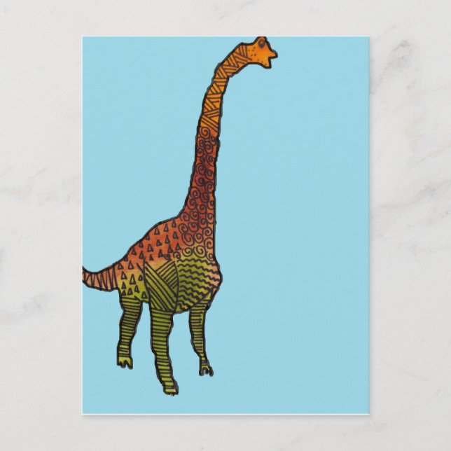 Cute blue kids brachiosaurus dinosaur art postcard (Front)