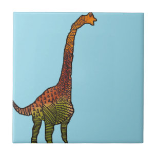 Cute blue kids brachiosaurus dinosaur art tile