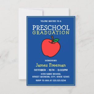 Cute Blue Kids Kindergarten Graduation Invitation