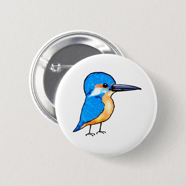 Cute Blue Kingfisher Bird Art 6 Cm Round Badge (Front & Back)