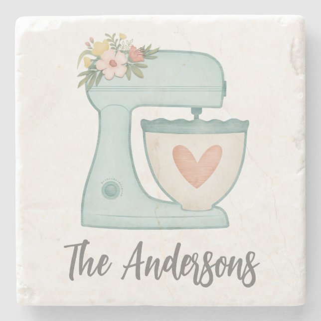 Cute Blue Kitchen Cake Mixer Stone Coaster (Front)