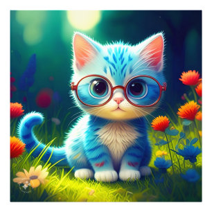 Cute Blue Kitten Wearing Glasses-276548 Photo Print