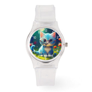 Cute Blue Kitten Wearing Glasses-47067 Watch