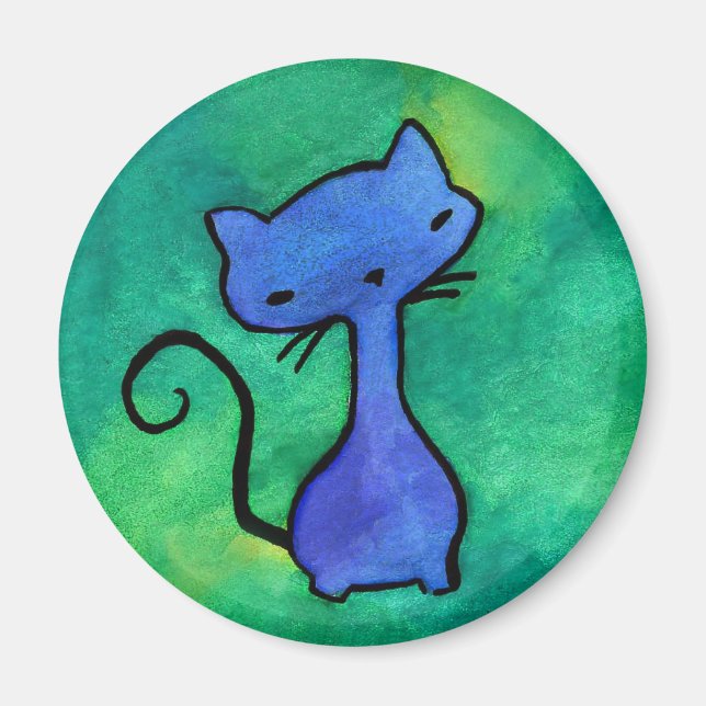 Cute blue kitty cat magnet (Front)