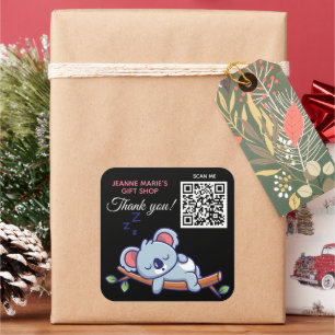 Cute Blue Koala Bear Thank You QR Code Square Sticker