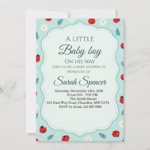 Cute Blue Ladybug Baby Shower Invitation