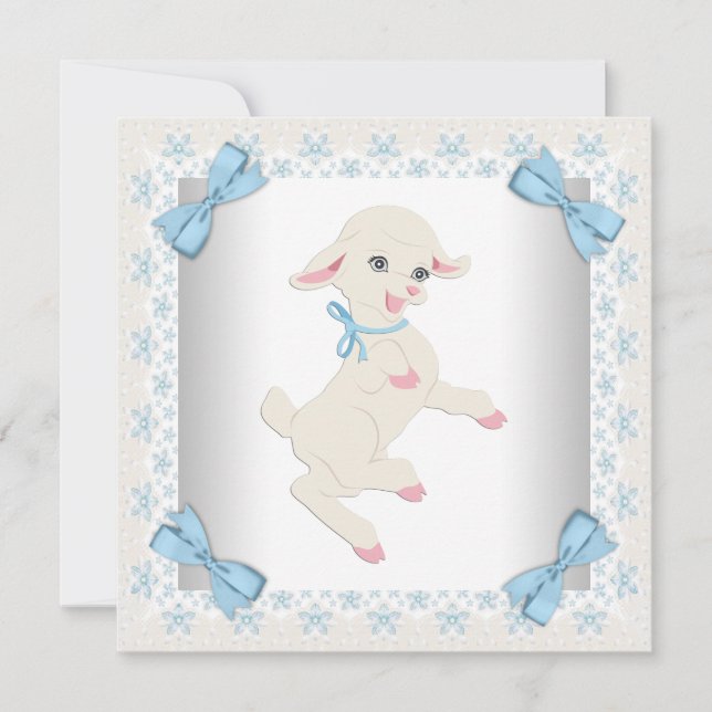 Cute Blue Lamb Baby Boy Shower Invitation (Front)