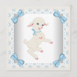 Cute Blue Lamb Baby Boy Shower Invitation