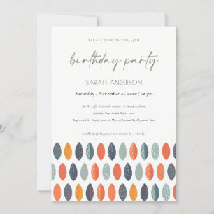 Cute Blue Leafy Botanical Any Age Birthday Invite