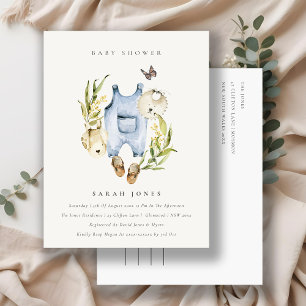 Cute Blue Leafy Foliage Baby Clothes Baby Shower Postcard