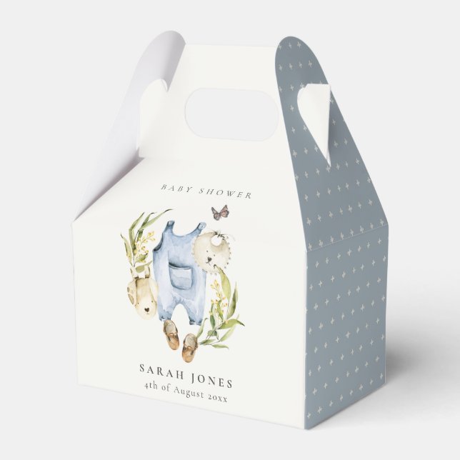 Cute Blue Leafy Foliage Boy Clothes Baby Shower Favour Box (Front Side)